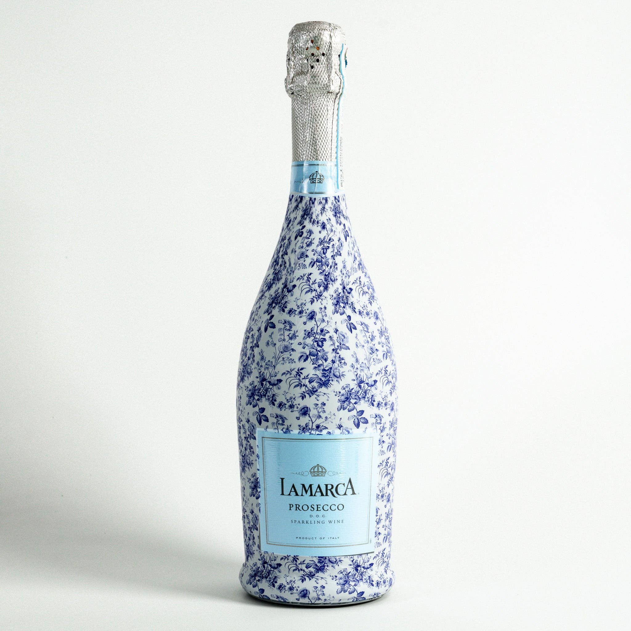 Bottle Wrap Grandmillenial Blue Floral - Prosecco Collection