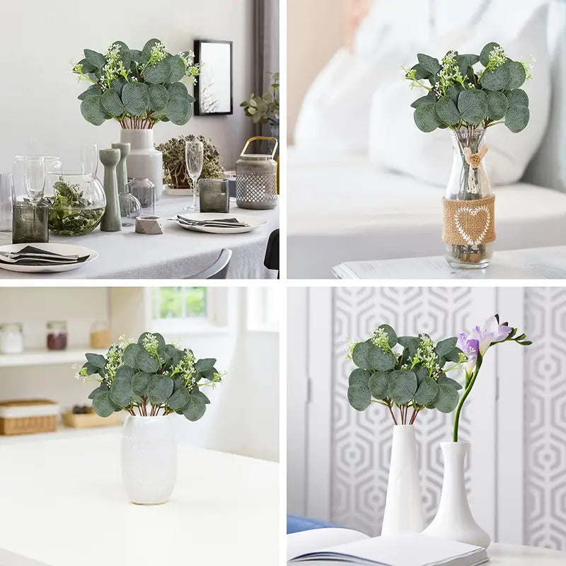 Artificial Eucalyptus Leaf Stems with White Seeds (Round)