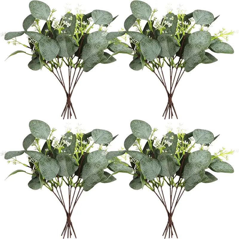 Artificial Eucalyptus Leaf Stems with White Seeds (Round)