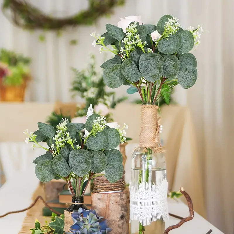 Artificial Eucalyptus Leaf Stems with White Seeds (Round)