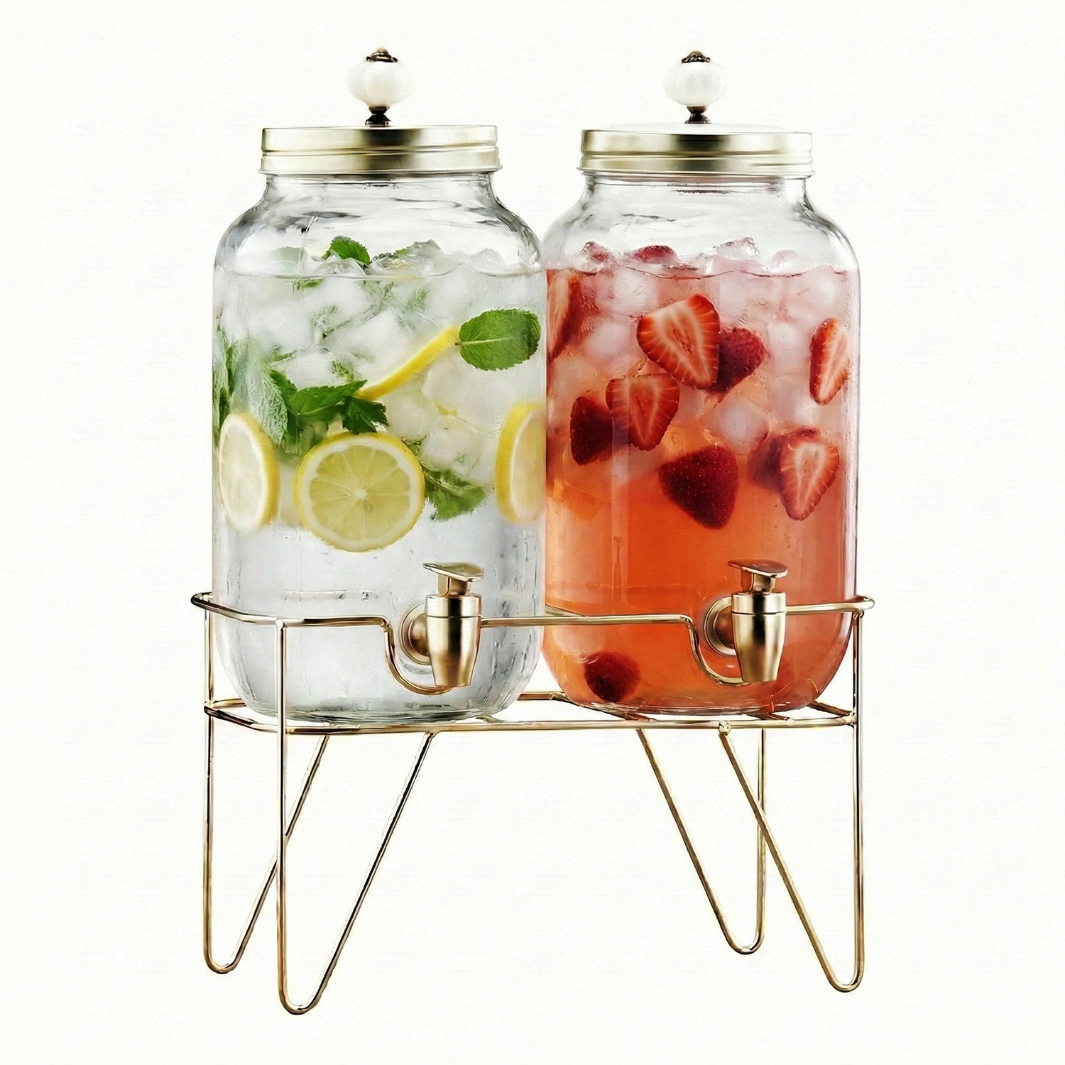 Julian 2-Piece Set Bev Dispensers with Gold Wire Stand