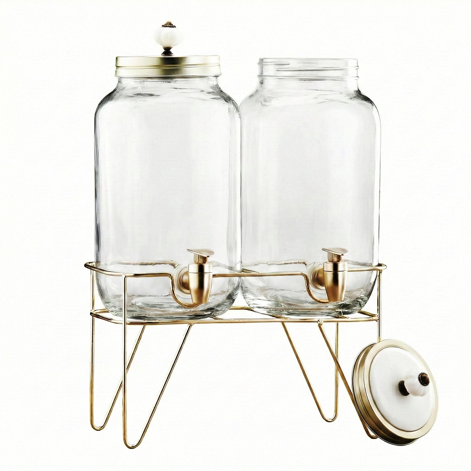 Julian 2-Piece Set Bev Dispensers with Gold Wire Stand