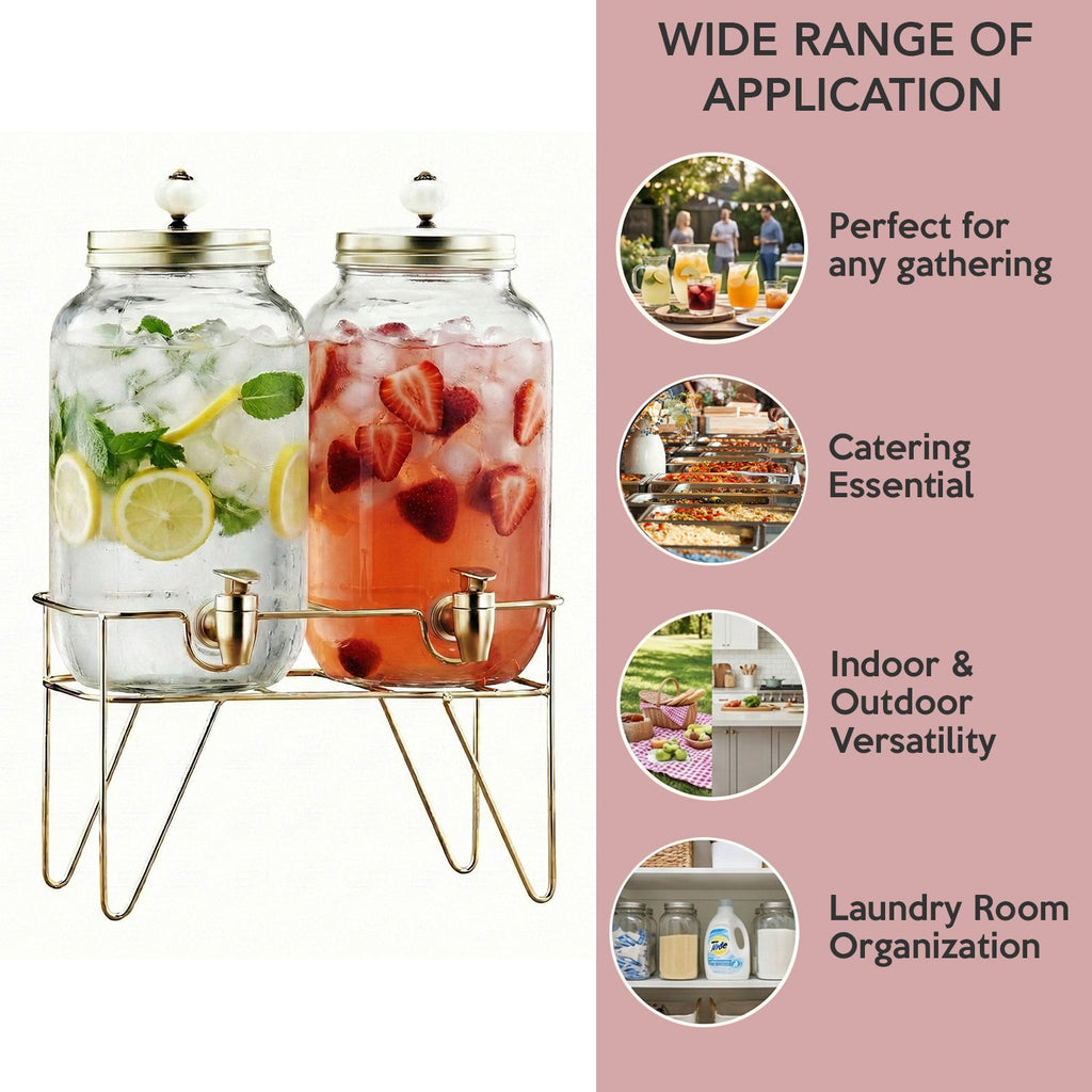 Julian 2-Piece Set Bev Dispensers with Gold Wire Stand