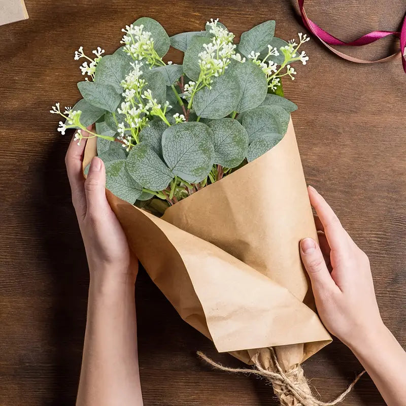 Artificial Eucalyptus Leaf Stems with White Seeds (Round)