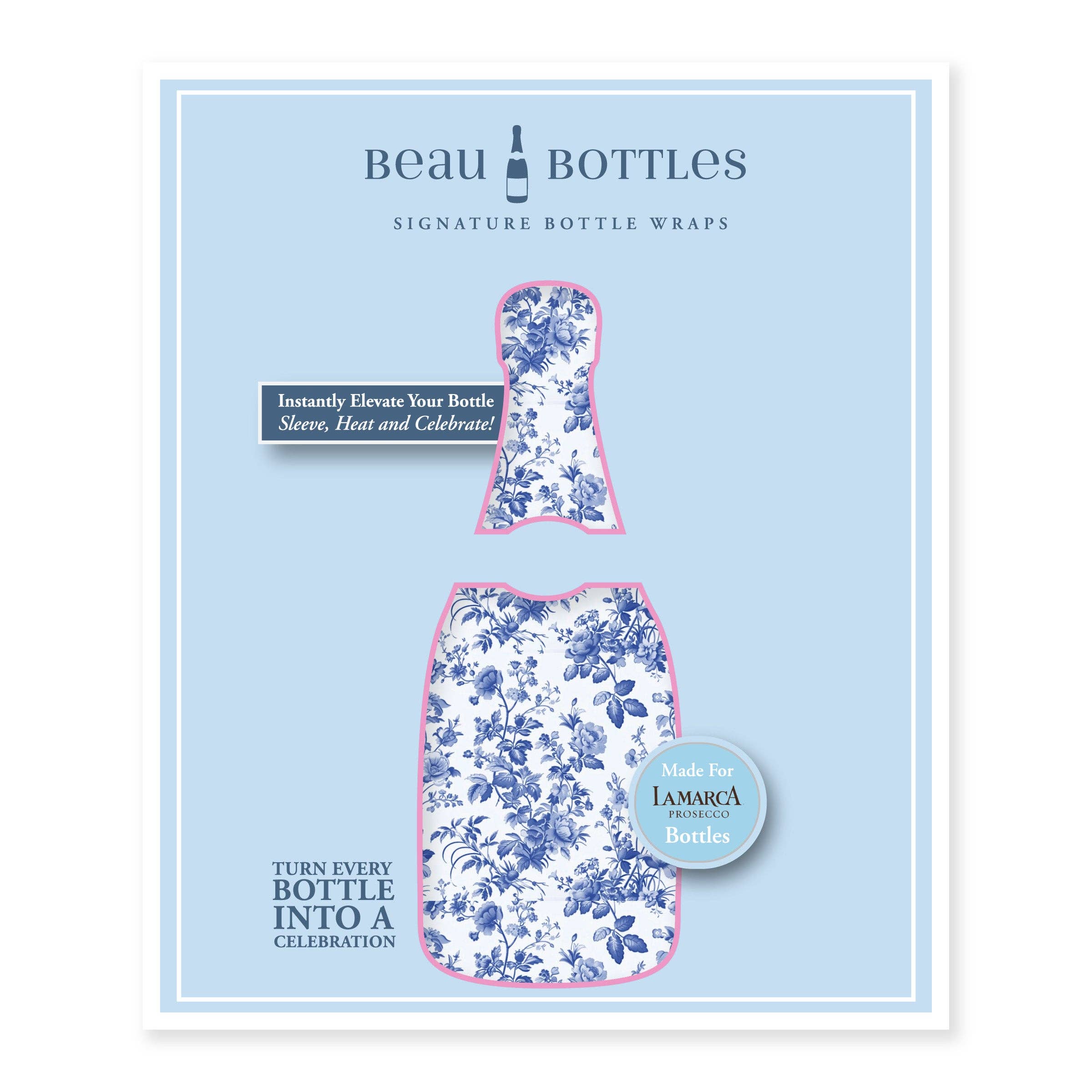 Bottle Wrap Grandmillenial Blue Floral - Prosecco Collection