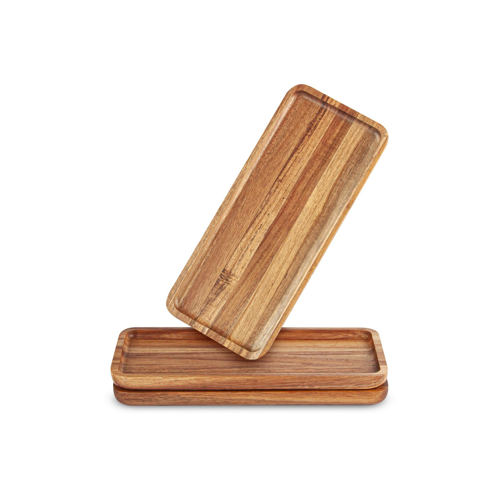 Anyvape Acacia Wood Serving Trays Set of 3 Wooden Serving Platters for Home Decor Food Cheese Fruit Vegetables Charcuterie Appetizer Serving Tray(14 x 5.47 x 0.78 inches)